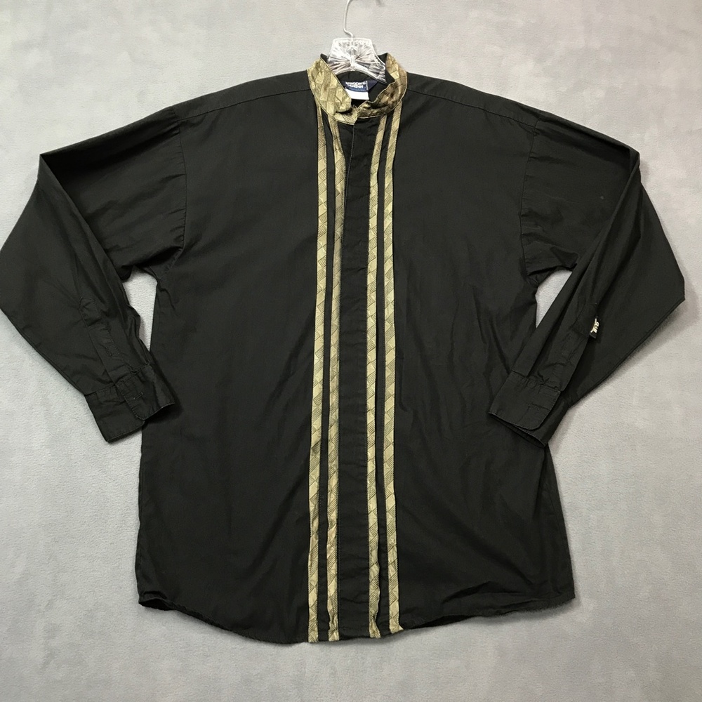 Panhandle Slim Brooks & Dunn Collection Shirt Mens M Black & Gold Tuxedo Vtg